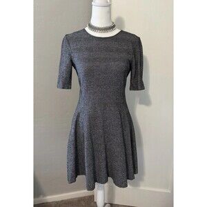 Theory Dress Gray A-Line Fit Flare Sz 0 XS Knit Stretch Short Sleeve Office Work